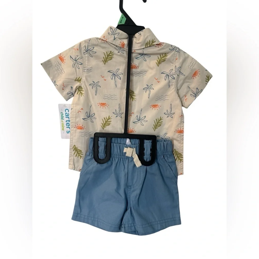 Carter's Tropical Print Shirt and Blue Shorts Set 6/9 months